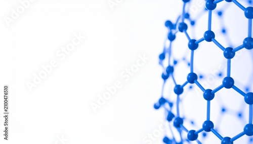 Blue molecular structure with hexagonal bonds. Abstract science background with chemical model.
