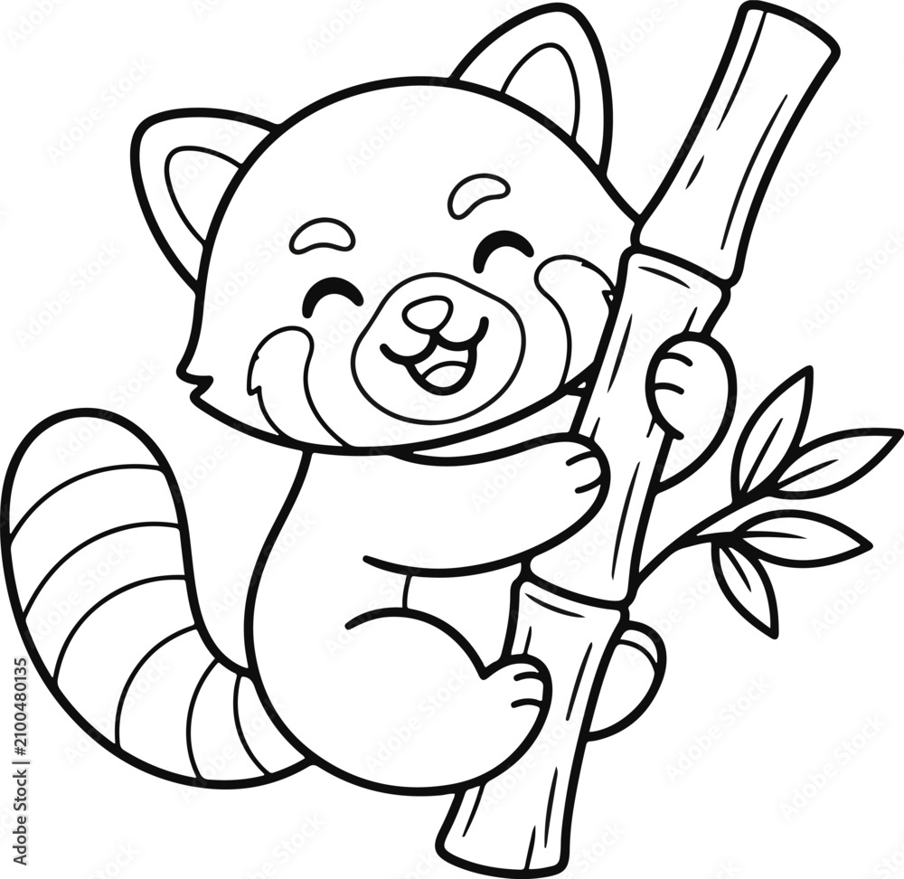 Fototapeta premium Red Panda Hugging Bamboo Shoot Illustration