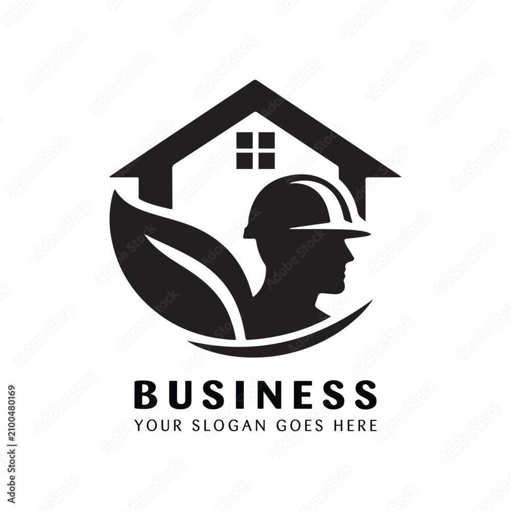 Fototapeta premium Eco builder logo icon for green construction worker and professional property engineer