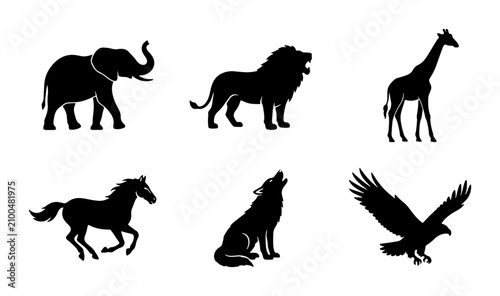 Photography African Safari Wildlife Silhouettes: Elephant, Lion, Giraffe, Horse, Wolf, Eagle