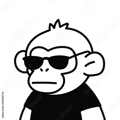 Monkey wearing sunglasses stands as a stylized character illustration against a solid white background.