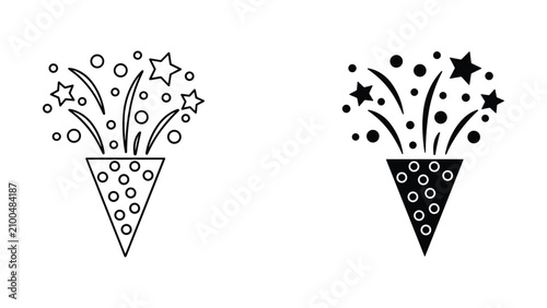 Bild auf Leinwand Party popper explosion icon set with outline and solid black vector style for fe