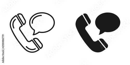 Tableau sur toile Telephone handset with speech bubble symbol set in outline and solid black style
