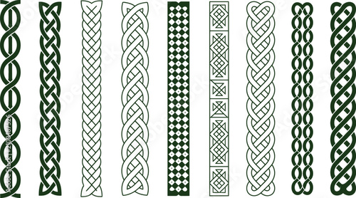 Fotografía Set of medieval green vector borders featuring ethnic Viking knotwork geometric dividers decorative corner elements and cultural pagan ribbon ornaments