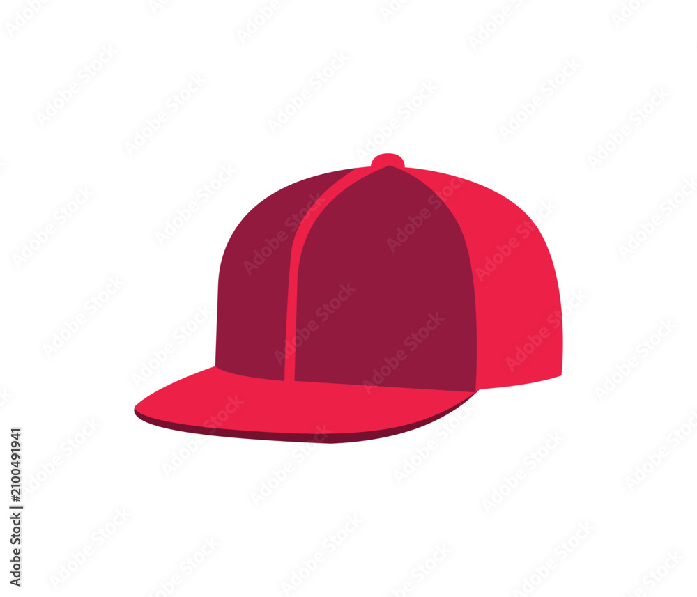 Fototapeta premium Red baseball cap flat icon isolated on white background modern street fashion headgear set.