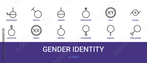 Bild auf Leinwand Set of 12 outline web Gender Identity icons such as third gender, demigirl, inte