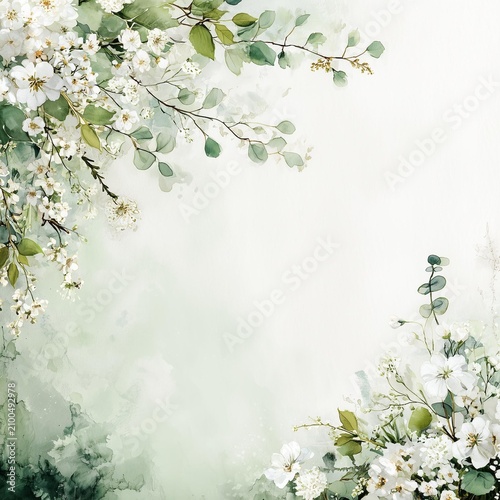 Elegant floral design featuring delicate blossoms and verdant leaves, perfect for invitations or nature-related themes.