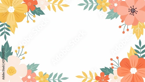 Spring flowers frame isolated on white background. Floral invitation design.