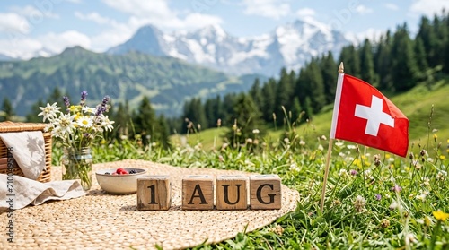 Swiss National Day Celebration in Alpine Meadow.