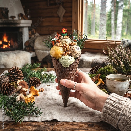 Hand Holding Walnut Ice Cream Cone 