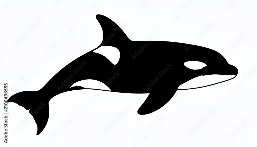 Fototapeta premium Black silhouette of an orca whale jumping on white background