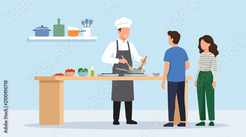 Φωτογραφία Professional chef cooking for a couple in a modern kitchen, culinary class conce