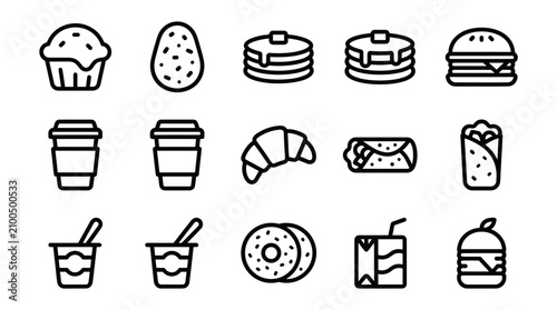 Quadro su tela Breakfast food and bakery beverage line icons collection.