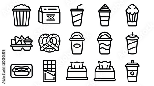Obraz na płótnie Cinema snacks and fast food icons