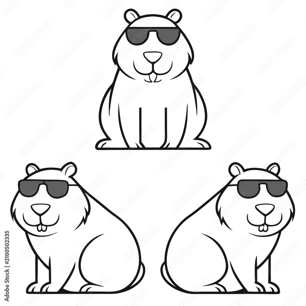 Naklejka premium Background capybara in sunglasses vector image 