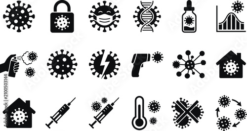 Tableau sur toile Black coronavirus pandemic medical icons and virus prevention healthcare symbols