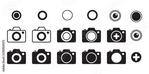 Принти на полотні Set of various camera and lens icons and symbols for photography editing software interface design