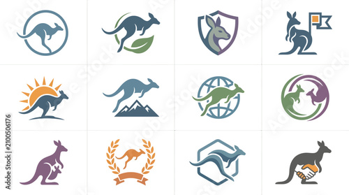 Kangaroo Logos and Icons Set.