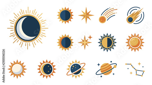 Bild auf Leinwand Solar System Celestial Bodies Icons.
