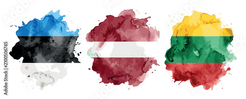 Watercolor baltic states flags creating paint splashes