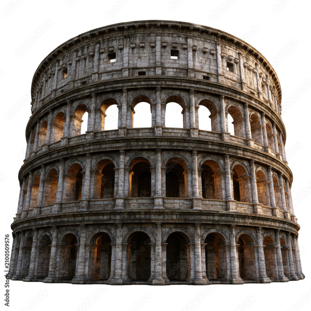 Fototapeta premium Ancient Roman Colosseum amphitheater arches, isolated on transparent background