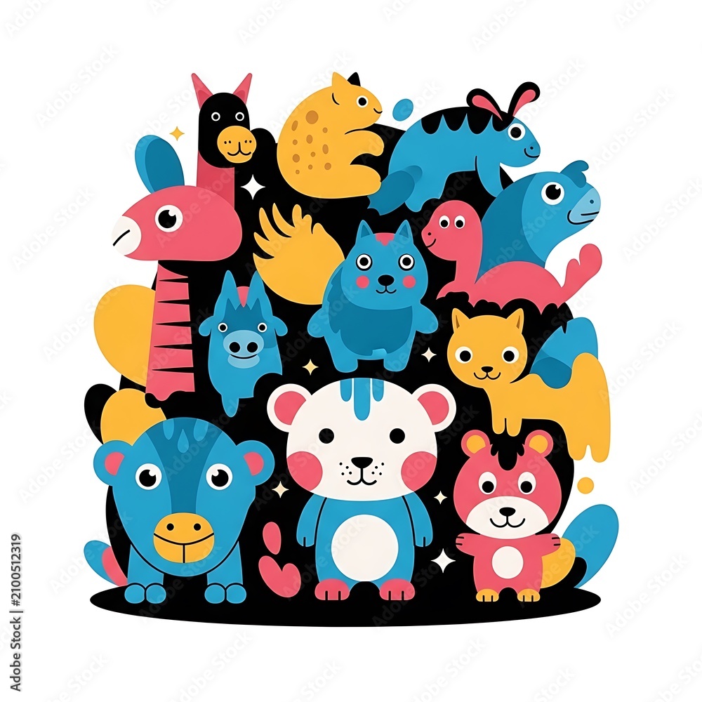 Naklejka premium Colorful cartoon animals in a playful circus parade.
