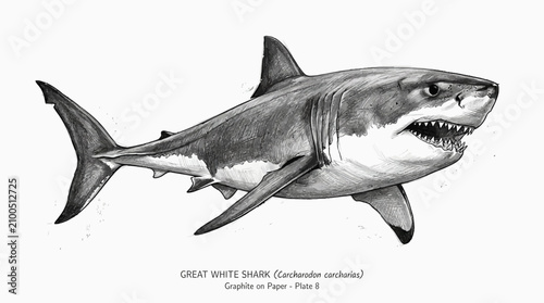 Great White Shark Graphite Sketch Vector Illustration