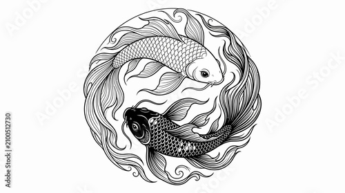 Koi Fish Yin Yang Line Art Illustration