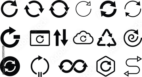 Foto Set of loop reload and refresh icons representing rotation circle synchronization processing and repeat motion
