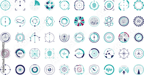 Canvastavla Futuristic science fiction HUD interface circle element icons set with digital t