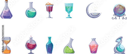 Canvastavla Magic potion bottles wizard flasks crystal ball and mystical cocktail drinks vec