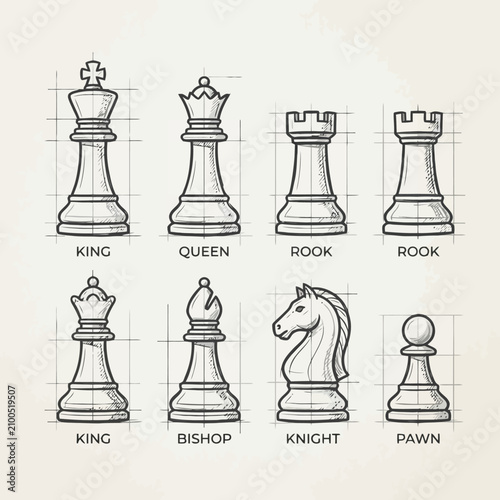 Foto A technical drawing of various board game pieces on paper