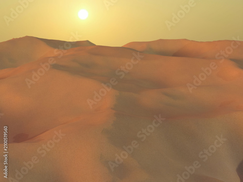 夕日に照らされた広大な砂丘の風景 3DCG
