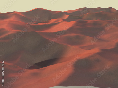 夕日に照らされた広大な砂丘の風景 3DCG