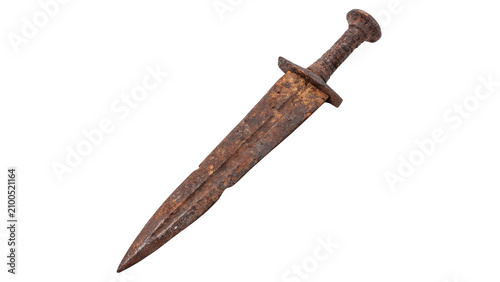 Konstfotografi Vintage antique metallic dagger knife short sword weapon artifact isolated on tr