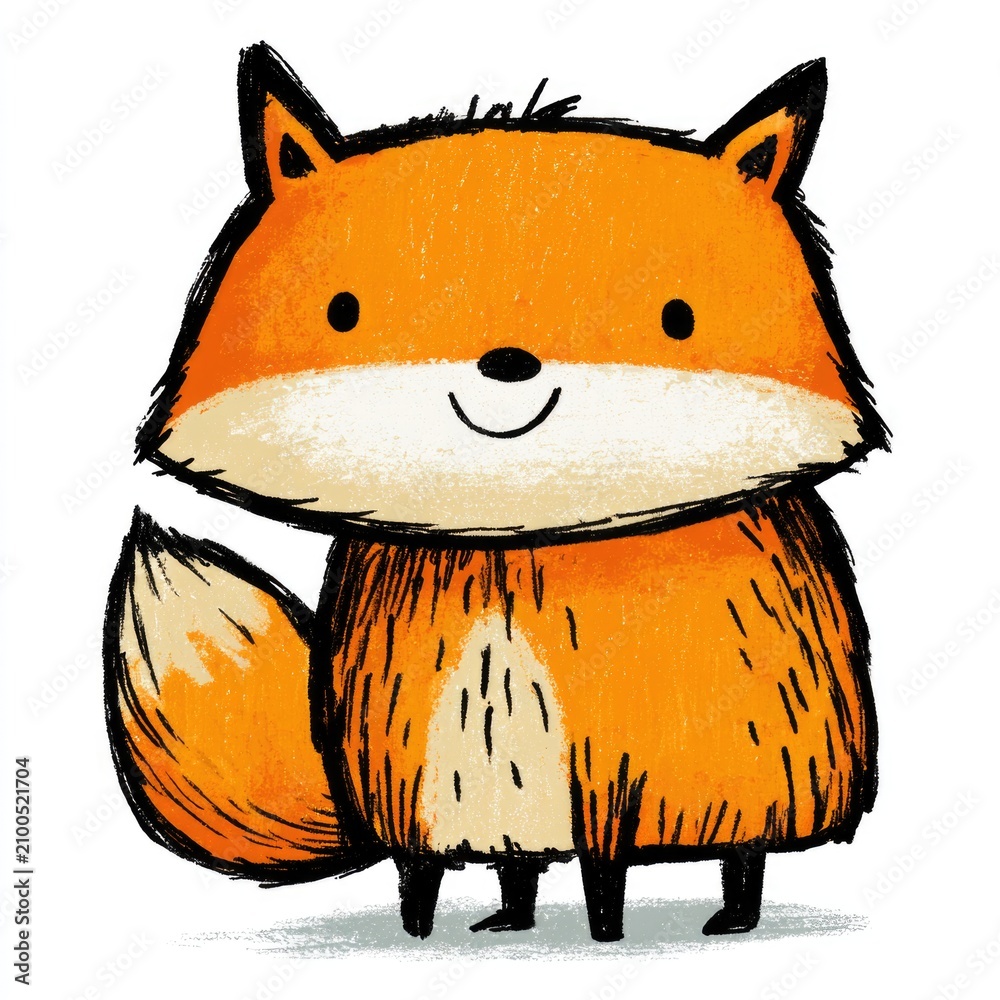 Fototapeta premium Cute red fox doodle illustration for children