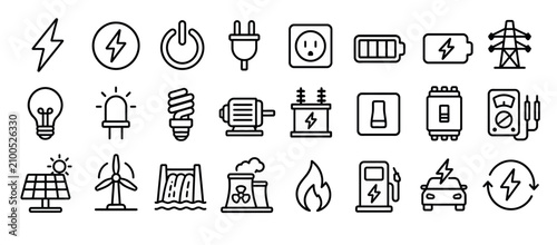 Fotografía Collection of energy and power icons.