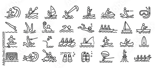 Bild auf Leinwand Collection of water sports and activities icons.