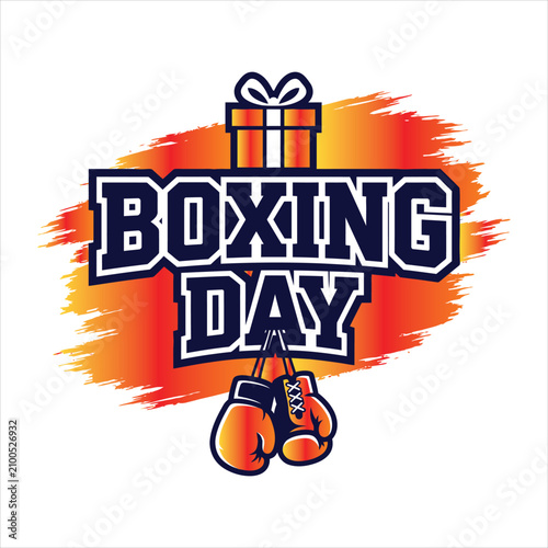 Boxing day celebration typography design with gloves and gift box celebration typography