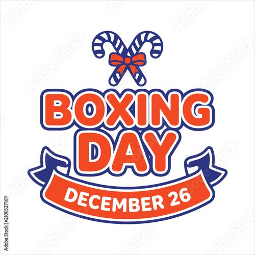 Boxing day december 26 holiday promotional typography badge with candy canes december seasonal