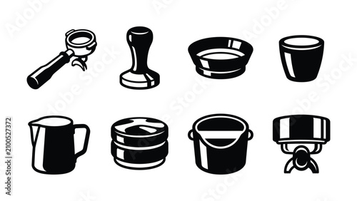 Photos Black and white coffee equipment icons
