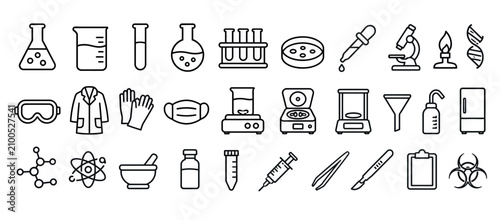 Laboratory Equipment and Science Icons Set.