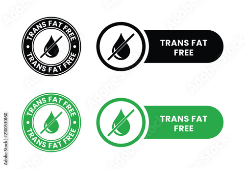 Billede på lærred Trans Fat Free Seals In Circular Designs Vector Illustrations With Green And Bla