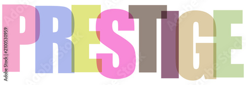 Quadro su tela Multicolored prestige word in different pastel colors transparent background