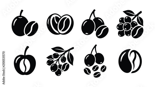 Black fruit and coffee bean icons