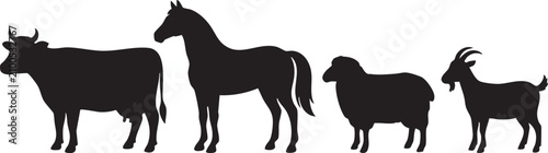 Farm Animal Silhouette Collection Isolated on White Background Vector Illustration
