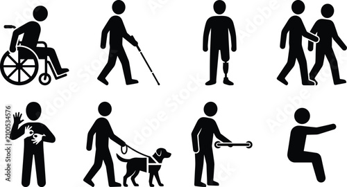 Bild auf Leinwand Disability Accessibility Silhouette Icons Set Featuring Wheelchair Blind Assista