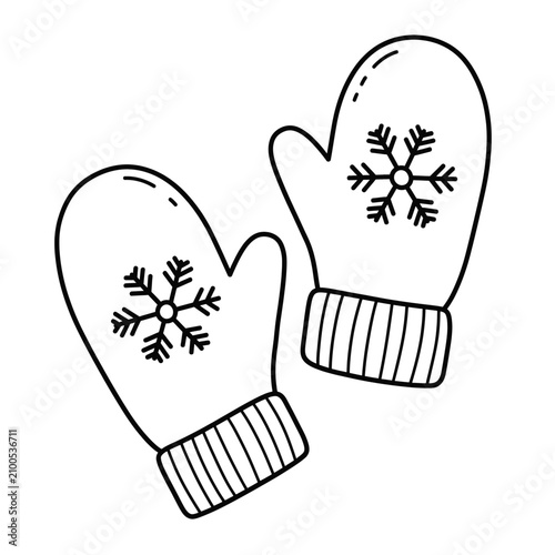 Illustrated Pair of Mittens With Snowflake Patterns on White Background