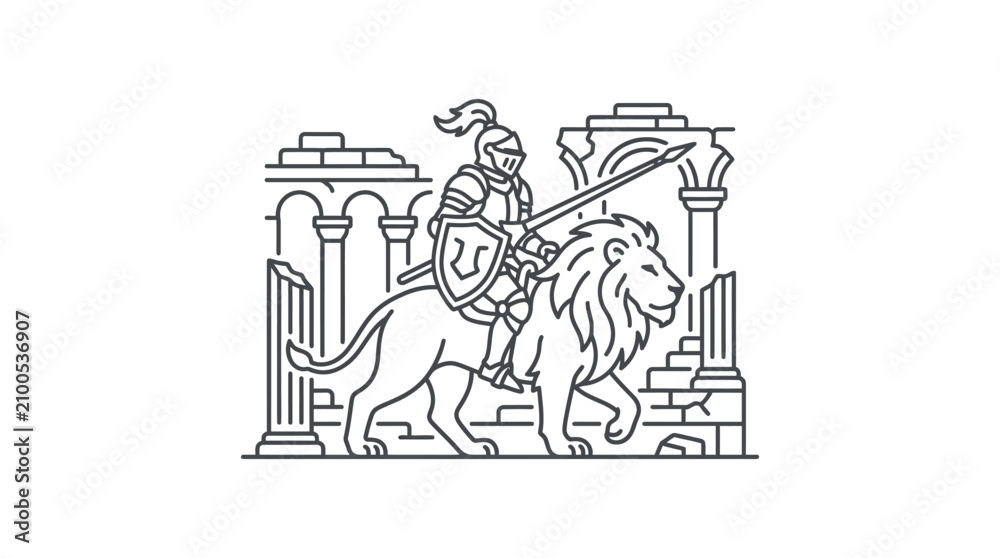 Obraz premium Medieval knight riding lion.