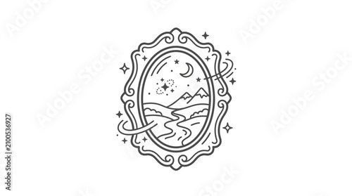 Moonlit Mountain Landscape Illustration Design.